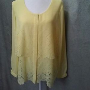 NY collection yellow 100% polyester blouse Large